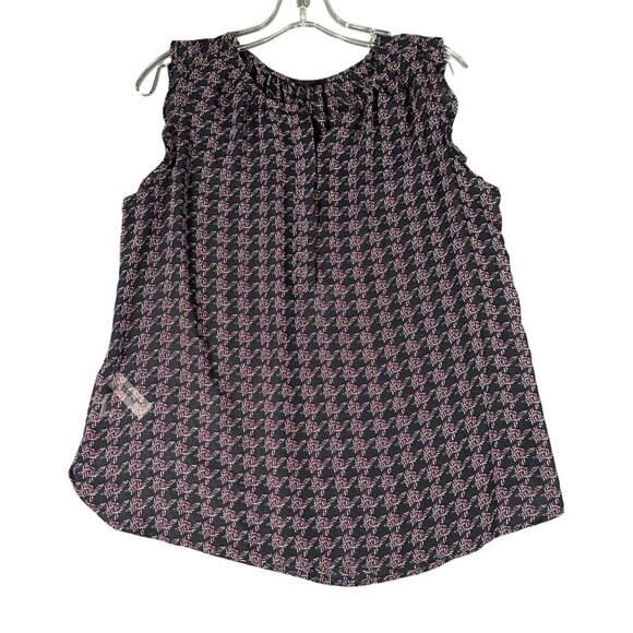 Ann Taylor Factory Womens LP Sleeveless Ruffle Sleeve Split Neck Shell Tank Top - Picture 1 of 7